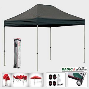 Eurmax Basic 8 x 12 Ez Pop Up Canopy, Party Tent Entry Commercial Level w/Roller bag (Black)