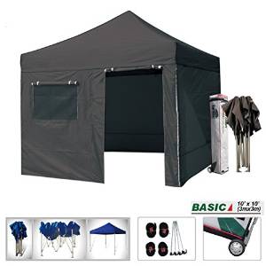 Eurmax Basic 10 X 10 Pop up Canopy Instant Outdoor Party Tent Shade Gazebo with 4 Removable Zipper End Sidewalls Bonus Wheeled Storage Bag,Bonus Ground Mat (Black)