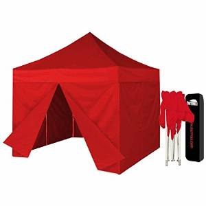 Eurmax 10 X 10 Ez Pop up Canopy Gazebo Commercial Tent with 4 Zippered Side Walls and Dust Cover, Red