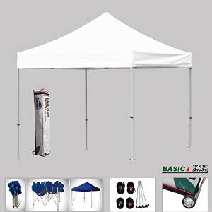 Eurmax Basic 10x10 Easy Instant Outdoor Pop up Canopy Tent Fair Gazebo Bonus Roller Bag ,Bonus Ground Mat (White)