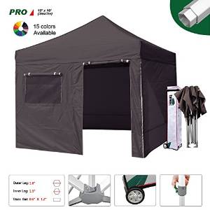 Eurmax Professional Ez Pop up Canopy Party Tent High Commercial Grade Full Aluminum Frame with 4 Sidewalls Walls and Wheeled Storage Bag, 3 Sizes, 5 Colors Choose