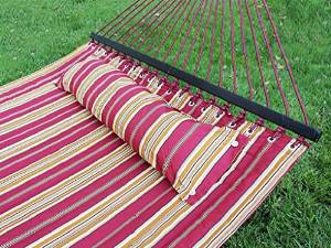 Cherry Queen Double Size Quilted Fabric Hammock w/ Pillow Spreader Bar Outdoor Patio Stylish