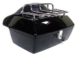 Cherry Queen Black Motorcycle Trunk Tail Box Luggage W/ Top Rack Backrest For Suzuki Cruiser