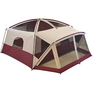 12-Person Cabin Tent with Screen Porch with Multiple Storage Pockets, Red