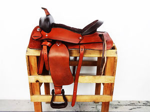 15" TAN LEATHER WESTERN HORSE COWBOY FULL PLEASURE TRAIL RANCH SADDLE TACK