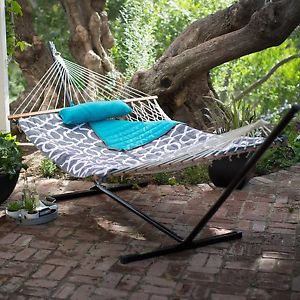 Algoma 11 ft. Cotton Rope Hammock Metal Stand Deluxe 2 Person Carries 275 Pounds