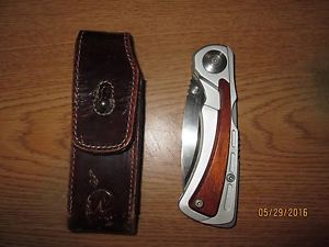 Leatherman Klamath Folding Hunting Knife W/Leather Sheath