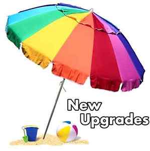 Beach Umbrella Tilting Vented Rainbow Large 8 Foot Outdoor Tilt Sturdy Sun Shade