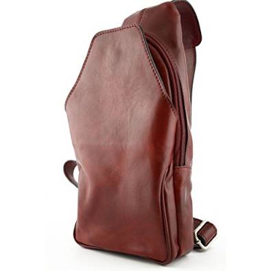 Italian Genuine Leather Mono-Shoulder Backpack With Front Pocket Color Red - Made In Italy Leather Bags