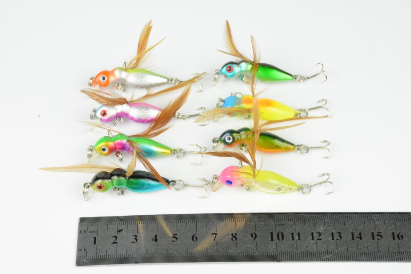 1000pcs Insect Fishing Lure fishing plastic hard bait 4.5CM 3.4G 10#HOOKS with Wings feathers Minnow 1.77INCH Crankbaits Baits