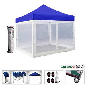 Basic 10x10 Ez Pop up Canopy Screen Houses Shelter Instant Party Tent Gazebo W/4 Mesh Side Walls W/roller Bag (Blue)