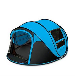 WZH Outdoor 3-4 people Hand throwing fully automatic Tent super light Three people quick opening Big tent many people camping , light blue