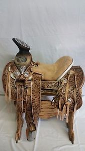 15" Montura Charra  - Mexican Saddle - Horse Saddle - Cincelada- #27548