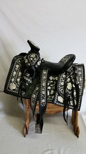 15" Montura Charra  - Mexican Saddle - Horse Saddle - Bordada- #27128