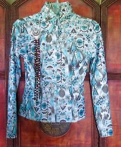 WOMEN'S WESTERN PLEASURE SHIRT, SZ. XS, GREEN,BROWN, BLING