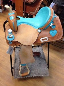 American Saddlery 15" FQHB Teal Turquise Hear Barrel Saddle