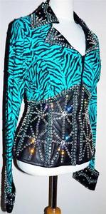 Turquoise Zebra Showmanship Pleasure Rail Show Rhinestone Crystal Jacket S