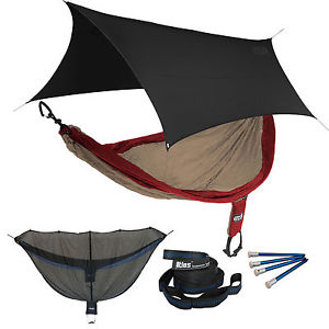 ENO SingleNest OneLink Sleep System - Tomato/Khaki Hammock With Black Profly