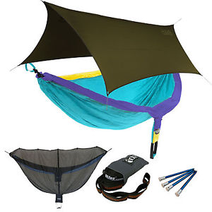 ENO DoubleNest OneLink Sleep System - Retro Tri V2 Hammock With Olive Profly