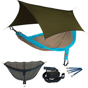 ENO SingleNest OneLink Sleep System - Teal/Khaki Hammock With Olive Profly