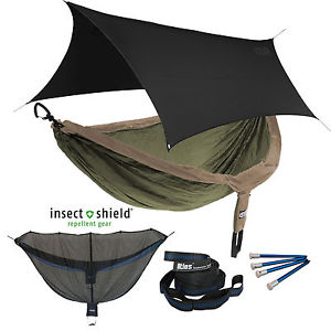 ENO DoubleNest OneLink Sleep System - Khaki/Olive Hammock w/ Insect Shield Black