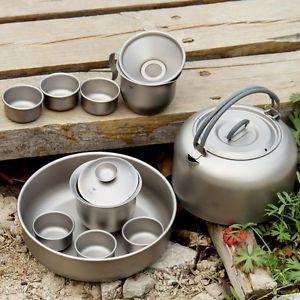 Camping Picnic Teaware Titanium Water Kettle Tea Pot Coffee Milk Mug Cup Tea Set