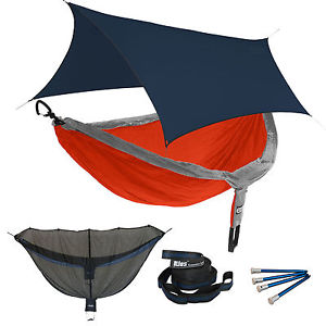 ENO DoubleNest OneLink Sleep System - Orange/Grey Hammock With Navy Profly