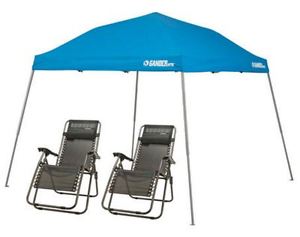 Backyard Patio Canopy Shade Shelter Lounge w/ 2 Zero Gravity Lounger Chairs NEW