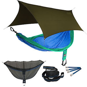 ENO SingleNest OneLink Sleep System - Royal/Emerald Hammock w/ Olive Profly