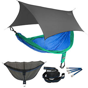 ENO SingleNest OneLink Sleep System - Royal/Emerald Hammock w/ Grey Profly