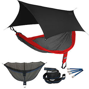 ENO SingleNest OneLink Sleep System - Red/Charcoal Hammock With Black Profly