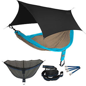 ENO SingleNest OneLink Sleep System - Teal/Khaki Hammock With Black Profly