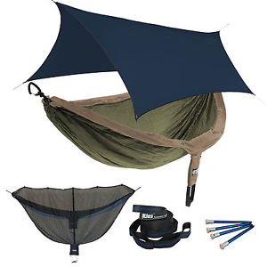 ENO DoubleNest OneLink Sleep System - Khaki/Olive Hammock With Navy Profly