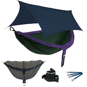 ENO DoubleNest OneLink Hammock System - Purple/Forest + Guardian SL+Navy Profly