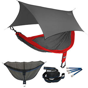 ENO SingleNest OneLink Sleep System - Red/Charcoal Hammock With Grey Profly