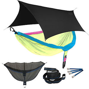 ENO DoubleNest OneLink Sleep System - Retro Tri Colored Hammock w/ Black Profly