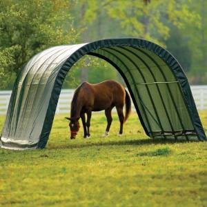 ShelterLogic 12 x 20 x 8- Feet Round Style Run-In Shelter, Green Cover