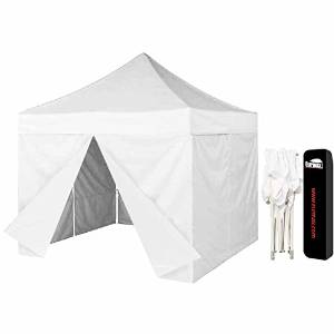 Eurmax 10 X 10 Canopy Tent Pop up Outdoor Canopy Instant Gazebo with 4 Zippered Sidewalls and Dust Cover, White