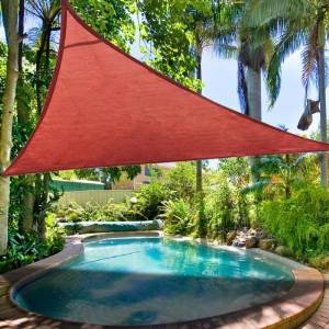 Set of 2: Red PE Fabric Triangular Outdoor Sun Shade Sail 16½-foot Canopy Top UV Block Portable for Park Patio Lawn Yard Garden Swimming Pool Overhead Cover