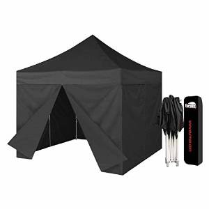 Eurmax 10 X 10 Ez Pop up Canopy Tent Commercial Instant Gazebos with 4 Removable Sides and Dust Cover, Black