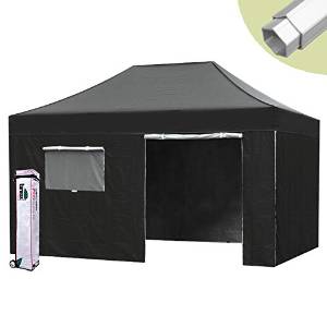 Eurmax Canopy PRO 10x15 Pop up Black Canopy Wedding Folding Tent W/4 Sidewalls and Roller Bag Water Resistant Ez to Set Up