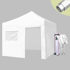 Eurmax PRO 10x10 Pop up Canopy Folding Gazebo Shelter Commercial Outdoor Party Tent with Side Walls and Roller Bag, White