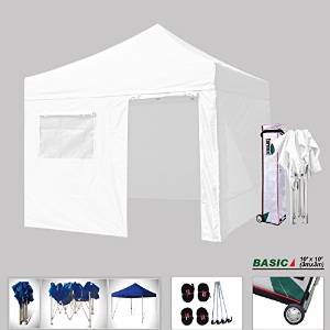 Eurmax Basic 10 X 10 Pop up Canopy, with 4 Removable Zipper End Sidewalls, Instant Outdoor Party Tent Shade Gazebo with Roller Bag (White)