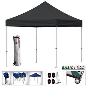 Eurmax Basic 10 X 10 Ez Pop up Canopy, Instant Shelter, Outdoor Party Tent,craft Show Gazebo Vendor Canopy with Wheeled Storage Bag, Bonus Ground Mat (Black)