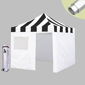 Eurmax PRO 10x10 Pop up Tent Party Canopy Gazebo with 4 Removable Sidewalls and Roller Bag (Striped Black)