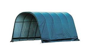 AG Shelter Series Run-In Shed 13 x 20 x 10 ft. / 4 x 6,1 x 3 m Round Style Run-In Shelter, Green Cover