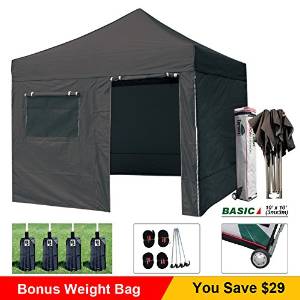 Eurmax 10x10 Feet Pop up Canopy Outdoor Instant Party Tent +4 Removable Zippered End Walls+ Roller Bag+4pcs Weight Bags