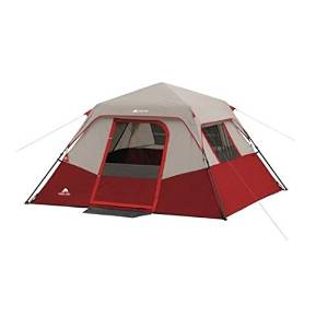 Ozark Trail 6 Person Durable, Instant Outdoor, Camping Cabin Tent- Carry Bag Included- Red/Grey