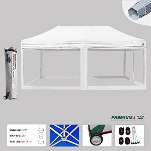 Eurmax 10x20 Feet Premium Pop up Canopy Instant Shelter Commercial grade Outdor Party Tent Gazebo with 4 Removable Zipper Screen Sidewalls Bonus Roller bag