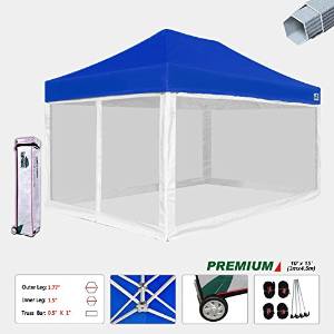 Eurmax 10x15 Feet Premium Pop up Canopy Instant Shelter Commercial grade Outdor Party Tent Gazebo with 4 Removable Zipper Screen Sidewalls Bonus Roller bag